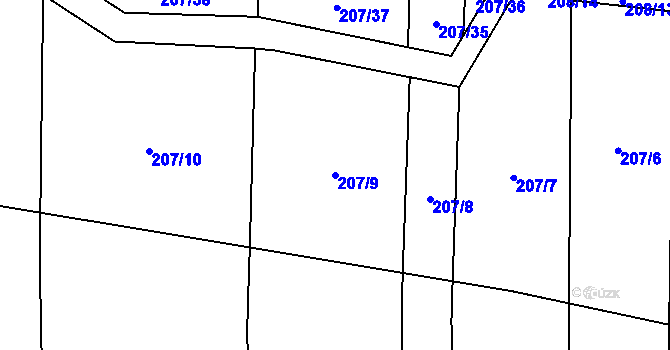 Parcela st. 207/9 v KÚ Honice, Katastrální mapa