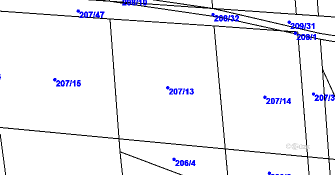 Parcela st. 207/13 v KÚ Honice, Katastrální mapa