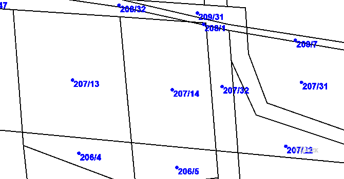 Parcela st. 207/14 v KÚ Honice, Katastrální mapa