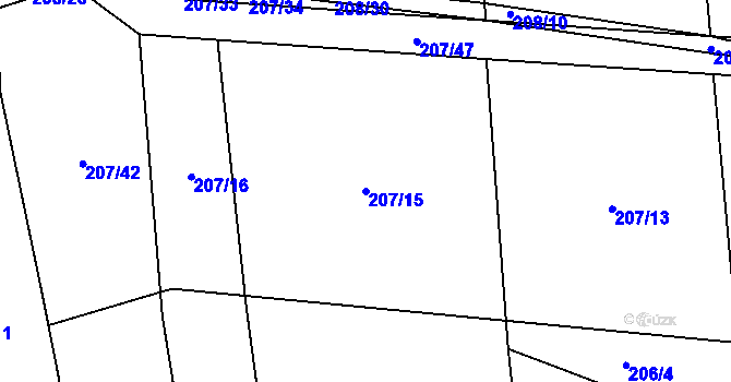 Parcela st. 207/15 v KÚ Honice, Katastrální mapa