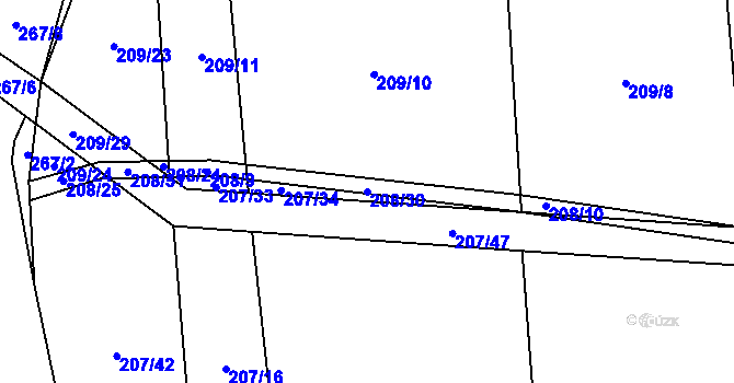 Parcela st. 208/30 v KÚ Honice, Katastrální mapa