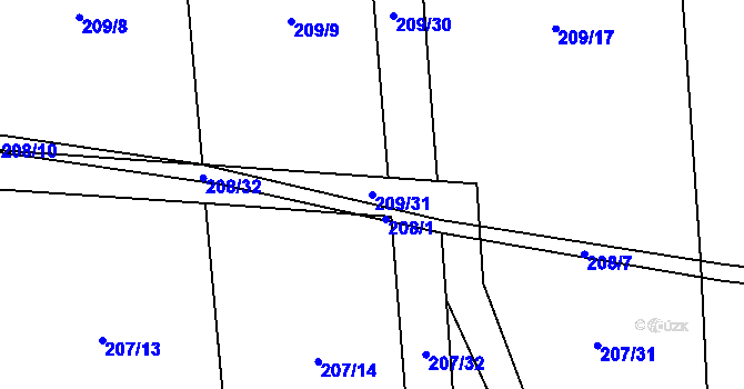 Parcela st. 209/31 v KÚ Honice, Katastrální mapa