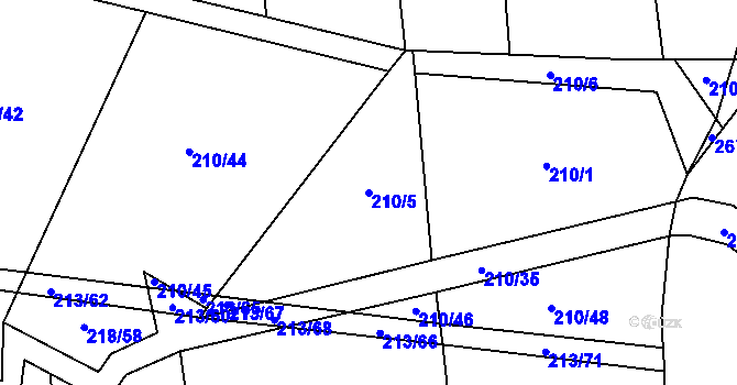 Parcela st. 210/5 v KÚ Honice, Katastrální mapa