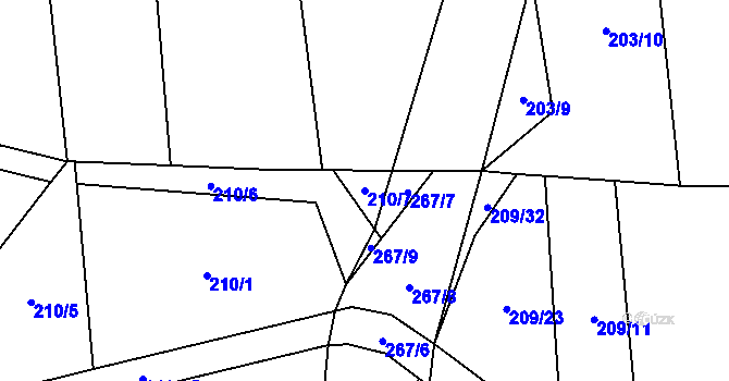 Parcela st. 210/7 v KÚ Honice, Katastrální mapa
