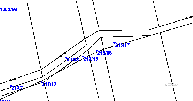 Parcela st. 213/16 v KÚ Honice, Katastrální mapa