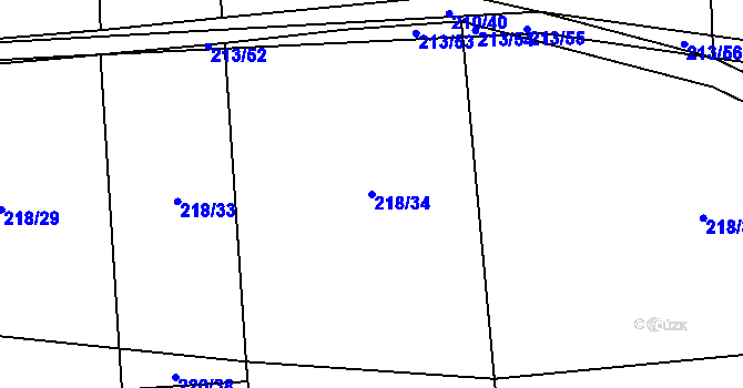 Parcela st. 218/34 v KÚ Honice, Katastrální mapa