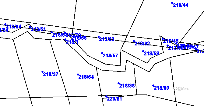 Parcela st. 218/57 v KÚ Honice, Katastrální mapa