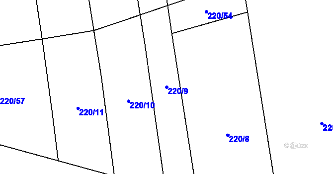Parcela st. 220/9 v KÚ Honice, Katastrální mapa