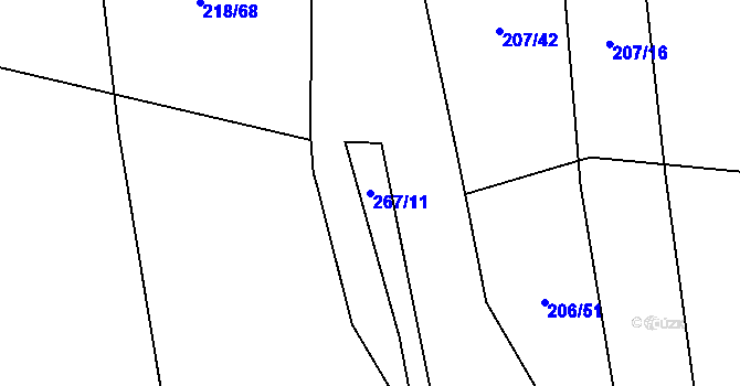 Parcela st. 267/11 v KÚ Honice, Katastrální mapa
