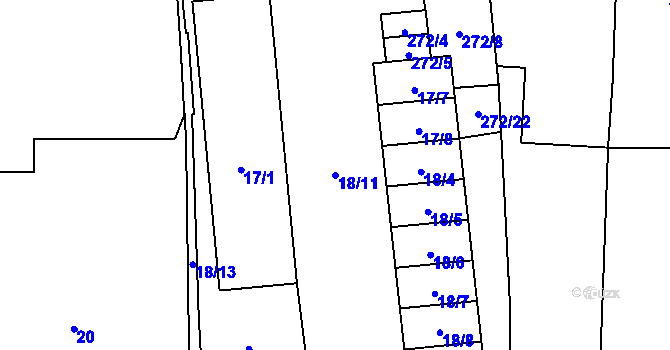 Parcela st. 18/11 v KÚ Honice, Katastrální mapa