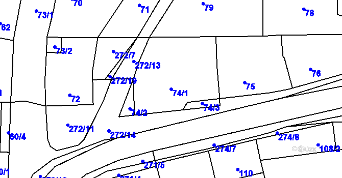 Parcela st. 74/1 v KÚ Honice, Katastrální mapa