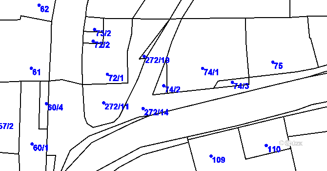 Parcela st. 74/2 v KÚ Honice, Katastrální mapa