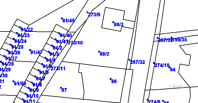 Parcela st. 88/2 v KÚ Honice, Katastrální mapa