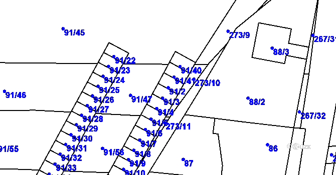 Parcela st. 91/2 v KÚ Honice, Katastrální mapa