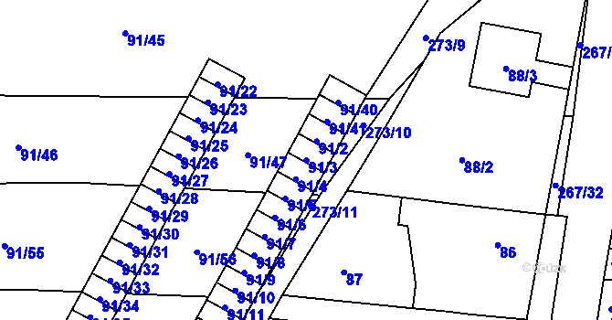 Parcela st. 91/3 v KÚ Honice, Katastrální mapa