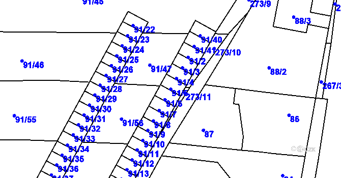 Parcela st. 91/5 v KÚ Honice, Katastrální mapa
