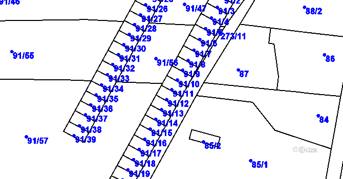 Parcela st. 91/11 v KÚ Honice, Katastrální mapa