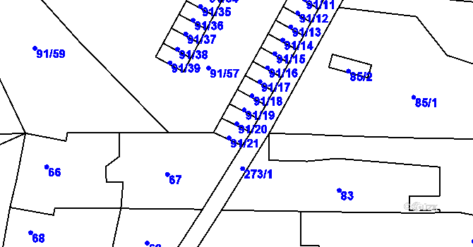 Parcela st. 91/20 v KÚ Honice, Katastrální mapa