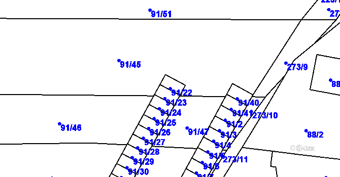 Parcela st. 91/22 v KÚ Honice, Katastrální mapa