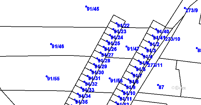 Parcela st. 91/27 v KÚ Honice, Katastrální mapa