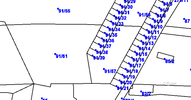 Parcela st. 91/38 v KÚ Honice, Katastrální mapa