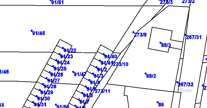 Parcela st. 91/40 v KÚ Honice, Katastrální mapa