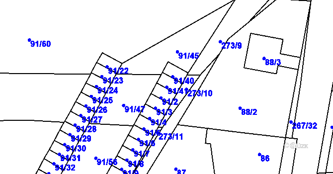 Parcela st. 91/41 v KÚ Honice, Katastrální mapa