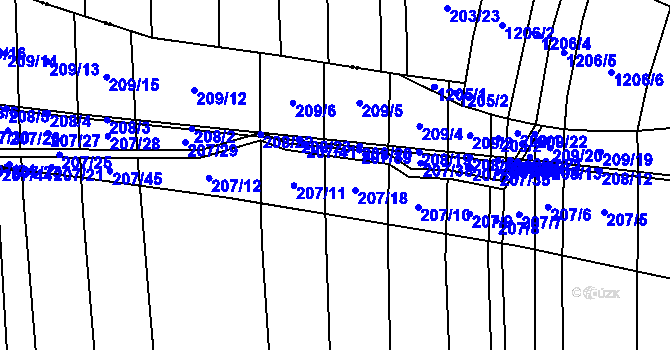 Parcela st. 207 v KÚ Honice, Katastrální mapa