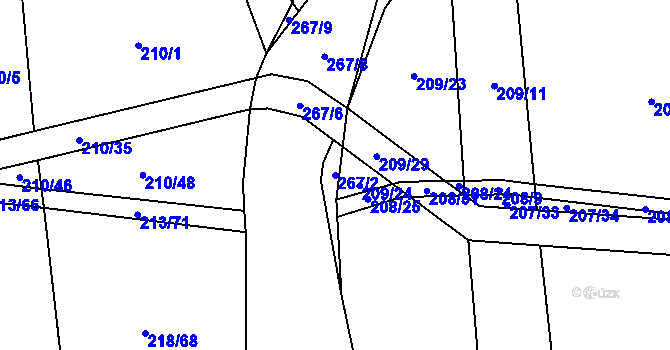 Parcela st. 267/2 v KÚ Honice, Katastrální mapa