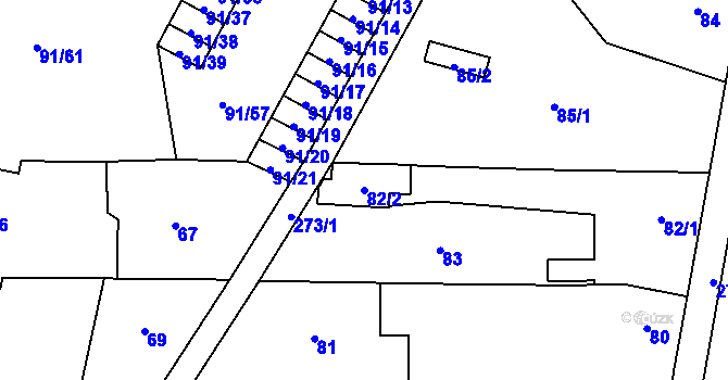 Parcela st. 82/2 v KÚ Honice, Katastrální mapa