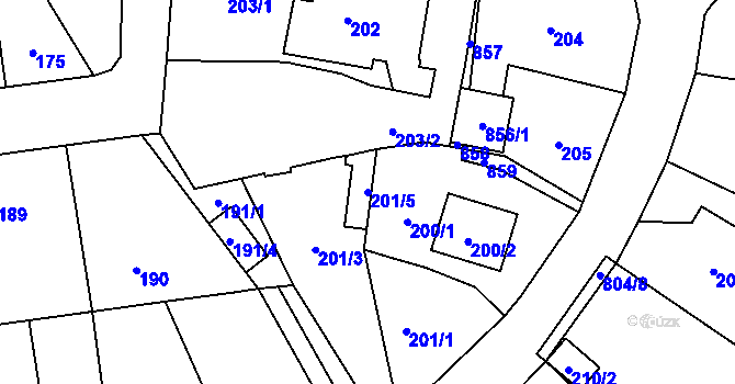 Parcela st. 201/5 v KÚ Stochov, Katastrální mapa
