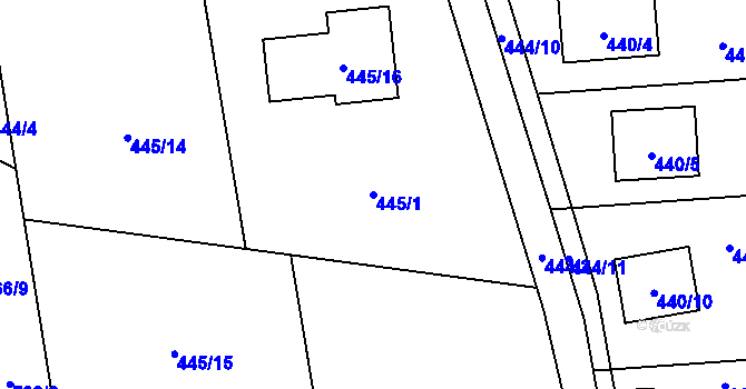 Parcela st. 445/1 v KÚ Stochov, Katastrální mapa