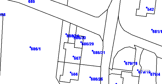 Parcela st. 686/29 v KÚ Stochov, Katastrální mapa