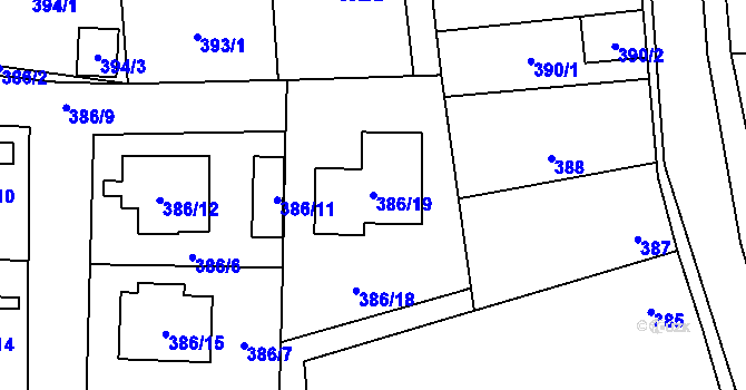 Parcela st. 386/19 v KÚ Stochov, Katastrální mapa