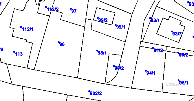 Parcela st. 98/1 v KÚ Stochov, Katastrální mapa