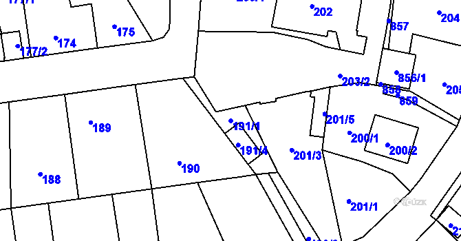 Parcela st. 191/1 v KÚ Stochov, Katastrální mapa