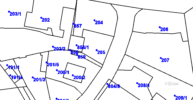 Parcela st. 205 v KÚ Stochov, Katastrální mapa