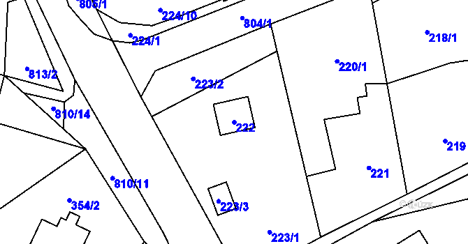 Parcela st. 222 v KÚ Stochov, Katastrální mapa