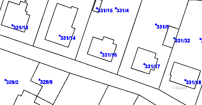 Parcela st. 331/16 v KÚ Stochov, Katastrální mapa