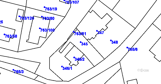 Parcela st. 345 v KÚ Stochov, Katastrální mapa