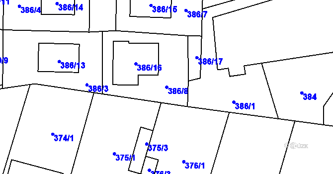 Parcela st. 386/8 v KÚ Stochov, Katastrální mapa