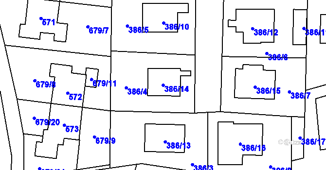 Parcela st. 386/14 v KÚ Stochov, Katastrální mapa