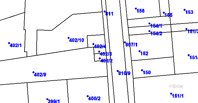 Parcela st. 402/3 v KÚ Stochov, Katastrální mapa