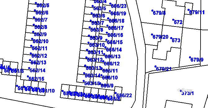 Parcela st. 686/13 v KÚ Stochov, Katastrální mapa