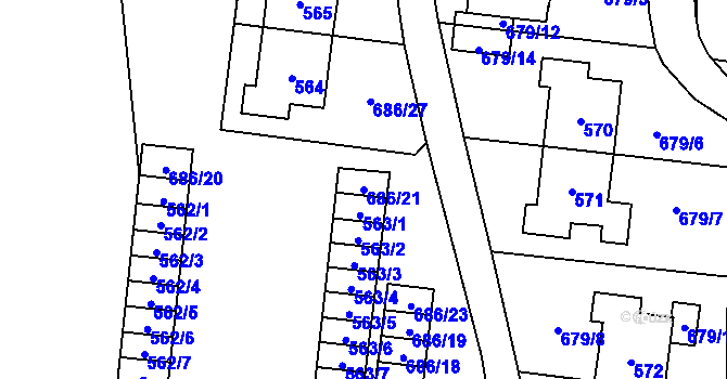 Parcela st. 686/21 v KÚ Stochov, Katastrální mapa