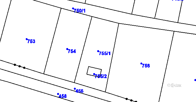 Parcela st. 755/1 v KÚ Stochov, Katastrální mapa