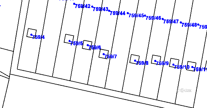 Parcela st. 759/7 v KÚ Stochov, Katastrální mapa