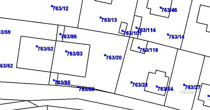 Parcela st. 763/20 v KÚ Stochov, Katastrální mapa