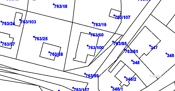 Parcela st. 763/100 v KÚ Stochov, Katastrální mapa