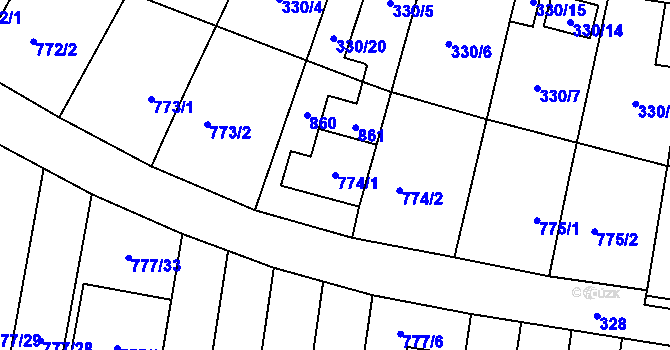Parcela st. 774/1 v KÚ Stochov, Katastrální mapa